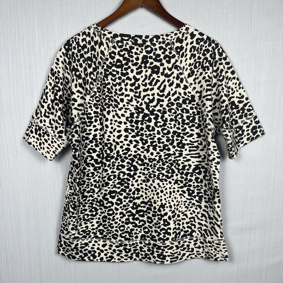 Neutral Leopard Sweatshirt Tee Short Sleeve Raglan Split Hem LOFT Large - Picture 3 of 9